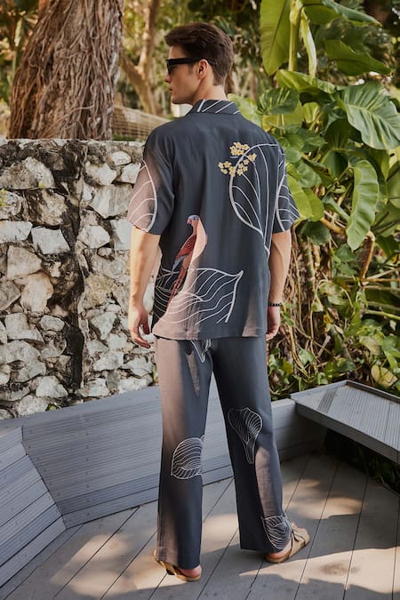 Shop Nautanky Grey Cotton Ebony Printed Shirt With Pant at Aza Fashions Shop_Nautanky_Grey Cotton Ebony Printed Shirt With Pant _at_Aza_Fashions