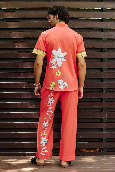 Shop_Nautanky_Red Polyester Lily Bloom Print Shirt With Pant _at_Aza_Fashions