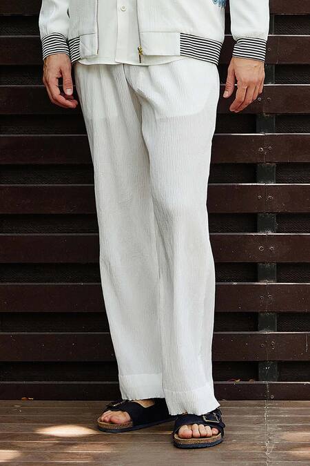 Nautanky White Polyester Embroidery Song Bird Bomber Jacket With Pant Online at Aza Fashions Nautanky_White Polyester Embroidery Song Bird Bomber Jacket With Pant _Online_at_Aza_Fashions