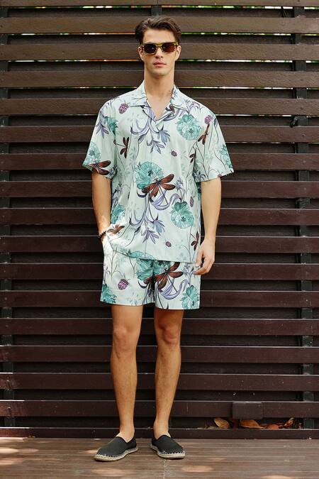Buy_Nautanky_Green Cotton Exotic Print Shirt With Shorts _Online_at_Aza_Fashions
