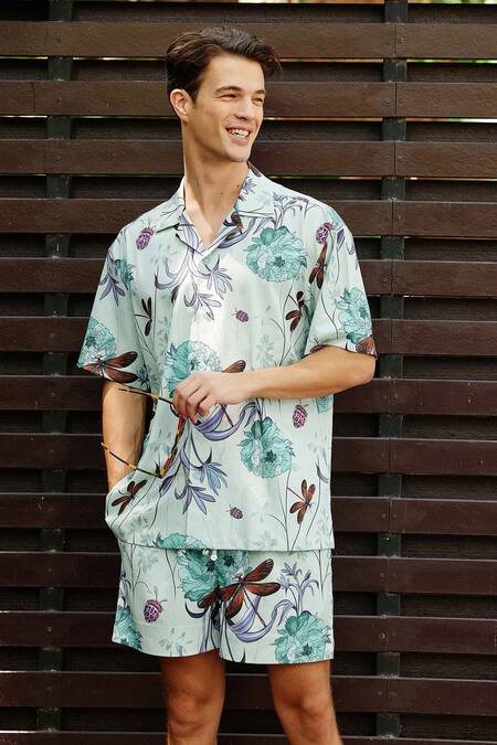 Buy_Nautanky_Green Cotton Exotic Print Shirt With Shorts 