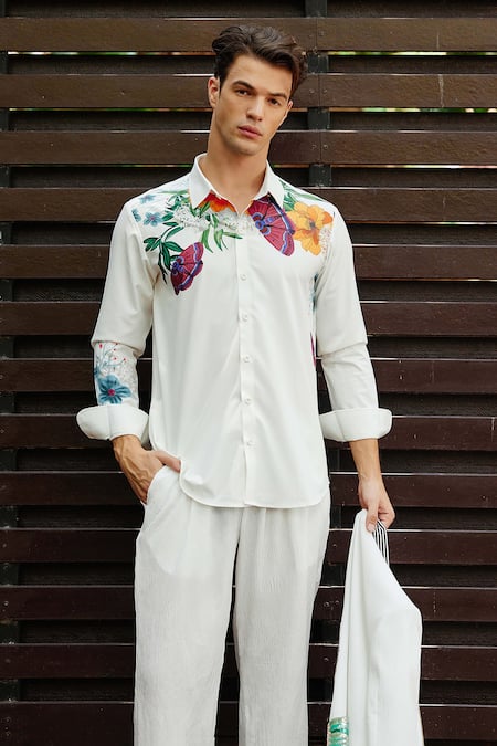 Buy_Nautanky_White Polyester Embroidery Wilderness Printed Shirt With Pant _Online_at_Aza_Fashions