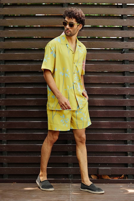 Buy Nautanky Yellow Cotton Sundaze Printed Shirt With Shorts Online at Aza Fashions Buy_Nautanky_Yellow Cotton Sundaze Printed Shirt With Shorts _Online_at_Aza_Fashions