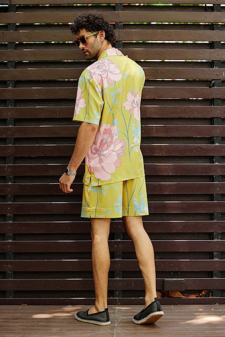 Shop Nautanky Yellow Cotton Sundaze Printed Shirt With Shorts at Aza Fashions Shop_Nautanky_Yellow Cotton Sundaze Printed Shirt With Shorts _at_Aza_Fashions