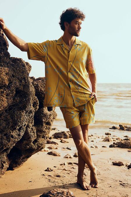 Buy Nautanky Yellow Cotton Sundaze Printed Shirt With Shorts Buy_Nautanky_Yellow Cotton Sundaze Printed Shirt With Shorts