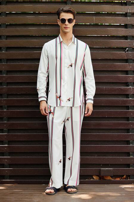 Buy_Nautanky_White Polyester Embroidery Iceland Duet Printed Shirt With Pant _Online_at_Aza_Fashions