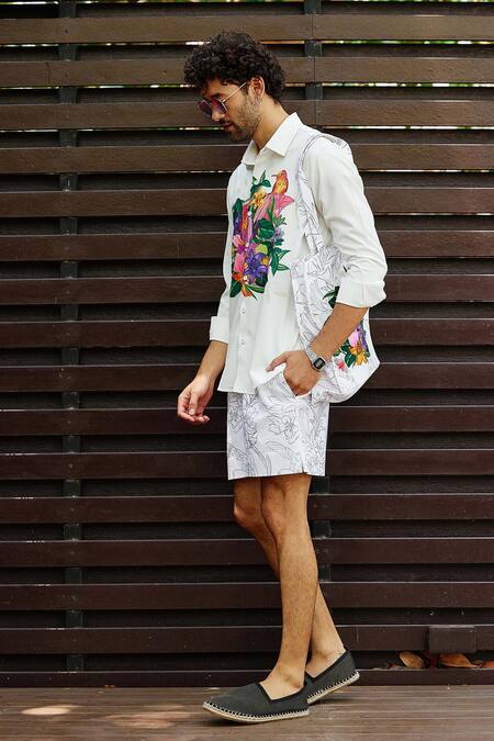 Buy Nautanky White Polyester Meadow Printed Shirt With Shorts Online at Aza Fashions Buy_Nautanky_White Polyester Meadow Printed Shirt With Shorts _Online_at_Aza_Fashions