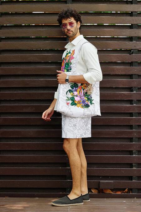 Shop Nautanky White Polyester Meadow Printed Shirt With Shorts Online at Aza Fashions Shop_Nautanky_White Polyester Meadow Printed Shirt With Shorts _Online_at_Aza_Fashions