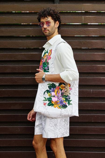 Nautanky White Polyester Meadow Printed Shirt With Shorts at Aza Fashions Nautanky_White Polyester Meadow Printed Shirt With Shorts _at_Aza_Fashions