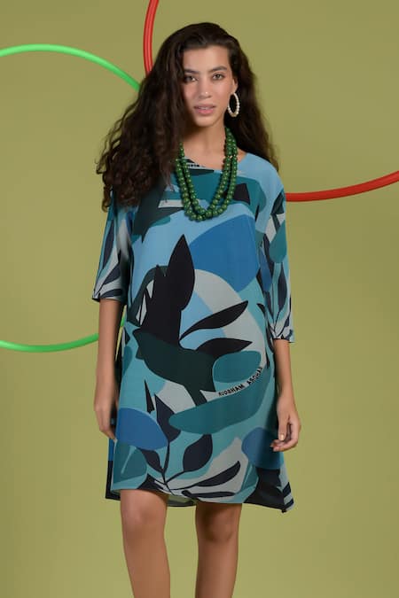 Buy_Tasuvure_Green Polyester Round Neck Alissa Abstract Print A-line Dress _Online_at_Aza_Fashions