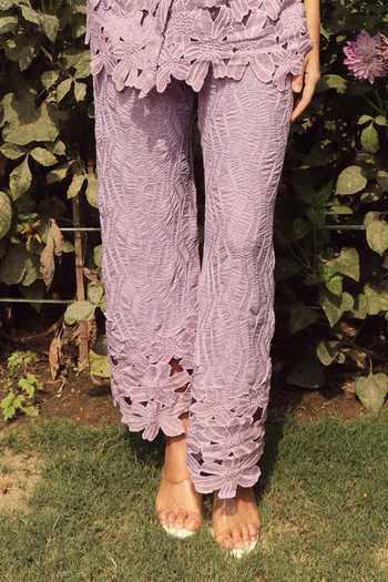 Shop_Tasuvure_Purple Cotton, Lace Embroidery, Cut Myra Mesh Floral Pattern Shirt With Pant_Online_at_Aza_Fashions