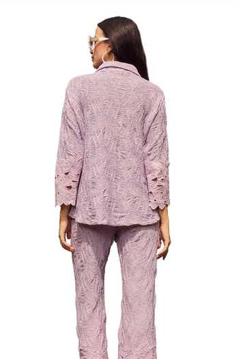 Buy_Tasuvure_Purple Cotton, Lace Embroidery, Cut Myra Mesh Floral Pattern Shirt With Pant