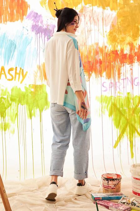 Shop_Tasuvure_White Polyester Collared Dandelion Floral Print Shirt _at_Aza_Fashions