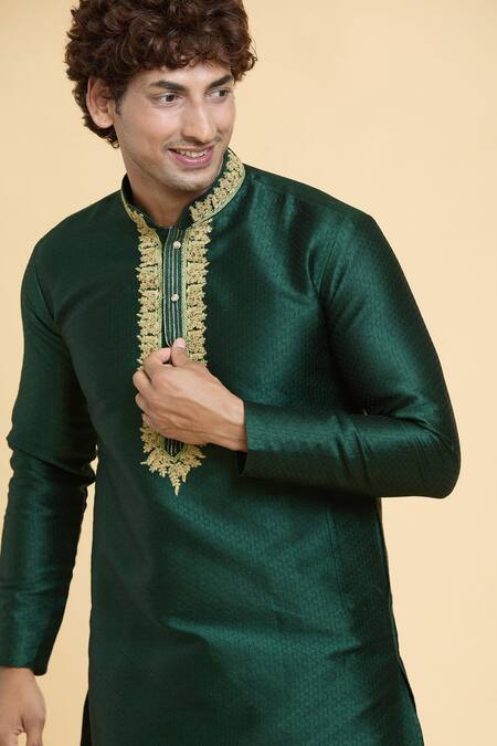 Buy_Arihant Rai Sinha_Green Jacquard, Silk Zari Embroidered Placket Kurta