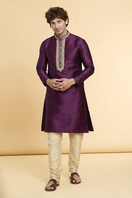 Arihant Rai Sinha Straight Zari Embroidered Placket Kurta With Churidar 