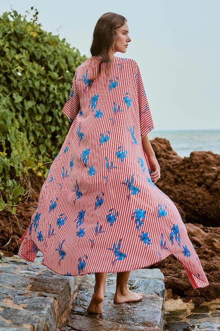 Nautanky Song Bird Print Bikini Top Set With Cape 