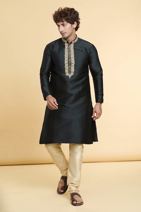Buy_Arihant Rai Sinha_Black Jacquard, Silk Zari Embroidered Placket Kurta 