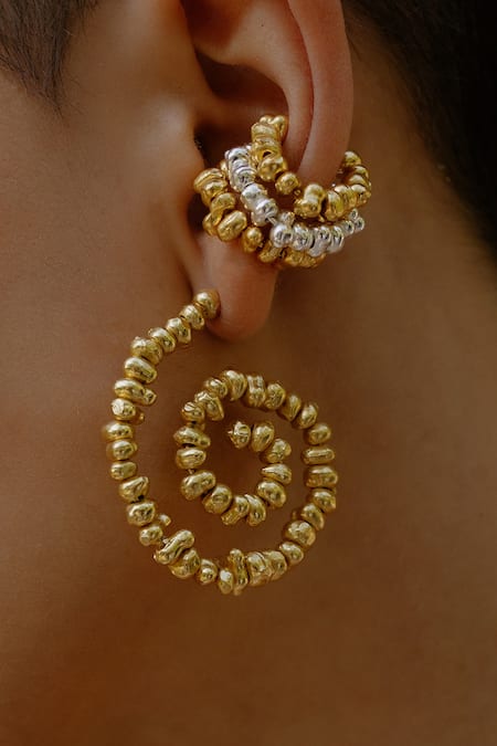 Arvino Gold Plated Mini Molten Beaded Ear Cuff 