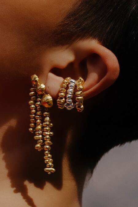 Arvino_Gold Plated Beads Mini Molten Ear Cuff _Online_at_Aza_Fashions