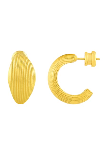 Buy_Arvino_Gold Plated Pratapgari Striated Mini Hoops _Online_at_Aza_Fashions