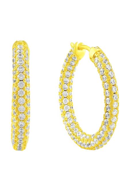 Arvino_Gold Plated Crystals Cubic Zirconia Studded Huggie Hoops _Online_at_Aza_Fashions
