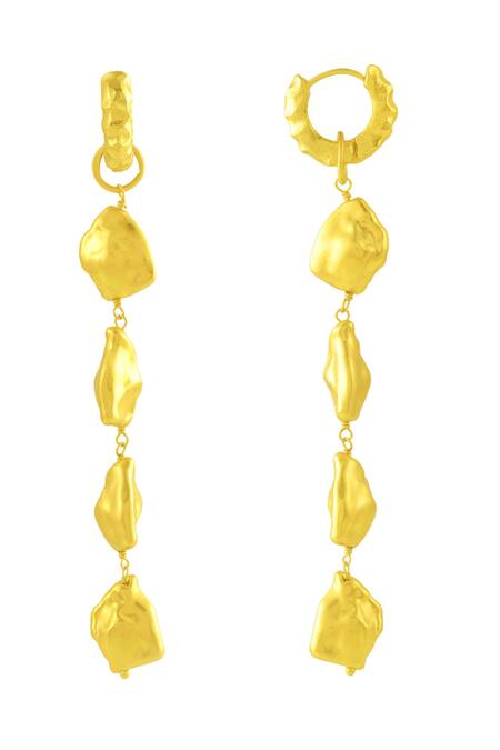 Arvino_Gold Plated Molten Nugget Danglers _Online_at_Aza_Fashions