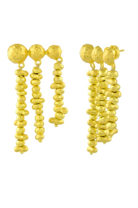Shop_Arvino_Gold Plated Beads Molten Drop Earrings _Online_at_Aza_Fashions