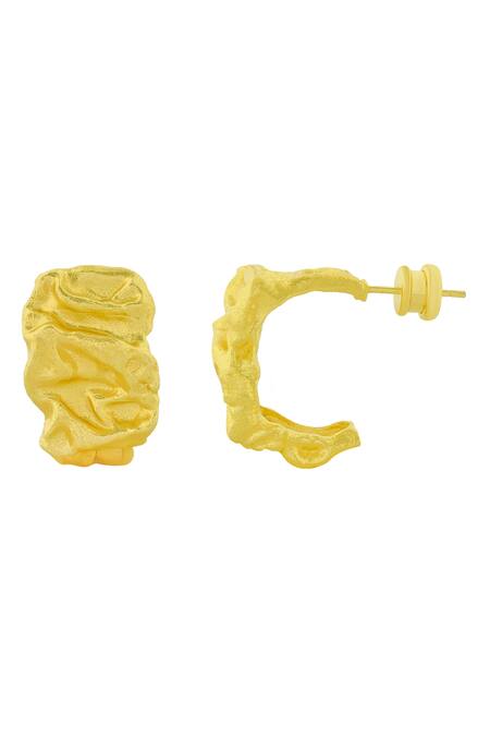 Arvino_Gold Plated Chunky Crumpled Molten Hoops _Online_at_Aza_Fashions