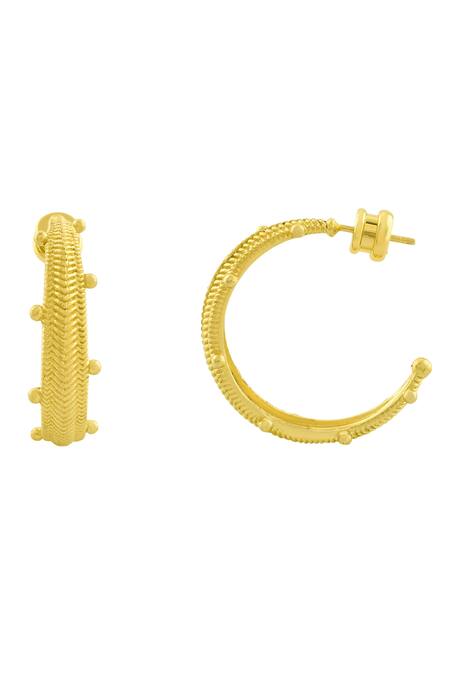 Buy_Arvino_Gold Plated Chunky Chevron Carved Hoops _Online_at_Aza_Fashions