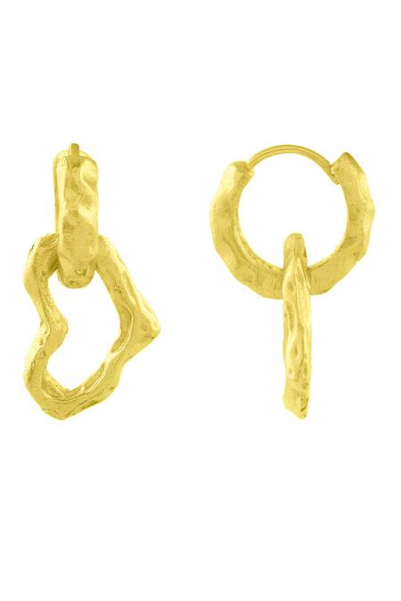 Arvino_Gold Plated Textured Heart Drop Huggies _Online_at_Aza_Fashions