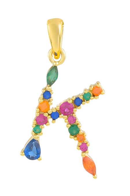 Arvino Multi Color Alphabet K Studded Gemstone Pendant Necklace 