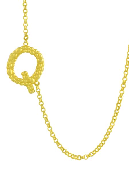 Shop Arvino Gold Plated Recycled Bronze Q Shaped Charm Pendant Necklace at Aza Fashions Shop_Arvino_Gold Plated Recycled Bronze Q Shaped Charm Pendant Necklace _at_Aza_Fashions