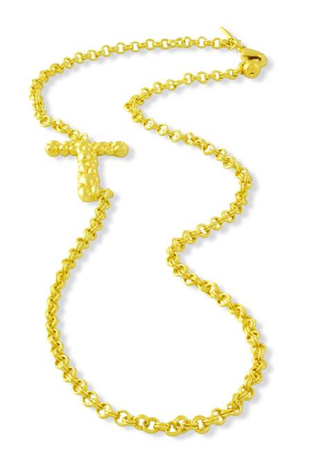 Arvino Gold Plated Recycled Bronze T Shaped Charm Pendant Necklace 