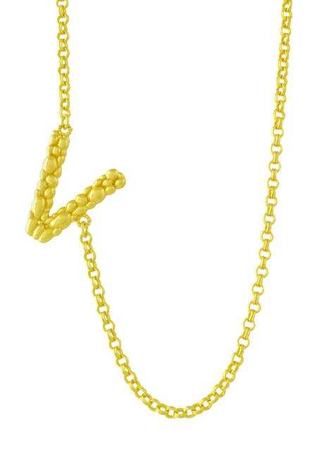 Shop_Arvino_Gold Plated Recycled Bronze V Shaped Charm Pendant Necklace _at_Aza_Fashions