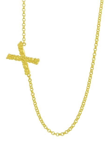 Shop Arvino Gold Plated Recycled Bronze X Shaped Charm Pendant Necklace at Aza Fashions Shop_Arvino_Gold Plated Recycled Bronze X Shaped Charm Pendant Necklace _at_Aza_Fashions