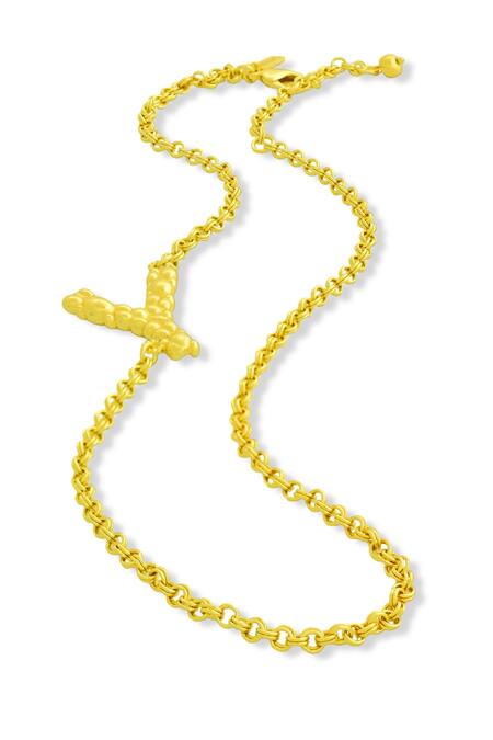 Arvino Gold Plated Recycled Bronze Y Shaped Charm Pendant Necklace 