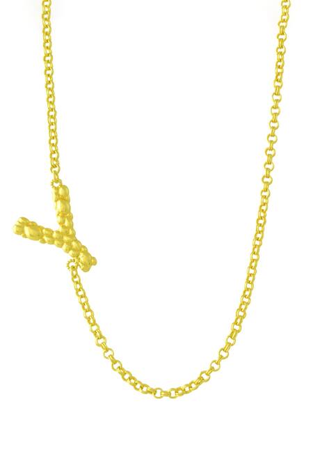 Shop Arvino Gold Plated Recycled Bronze Y Shaped Charm Pendant Necklace at Aza Fashions Shop_Arvino_Gold Plated Recycled Bronze Y Shaped Charm Pendant Necklace _at_Aza_Fashions