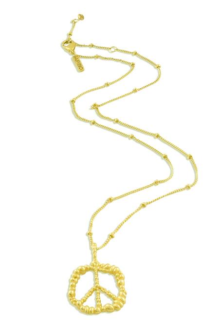 Shop Arvino Gold Plated Recycled Bronze Peace Shaped Charm Pendant Necklace at Aza Fashions Shop_Arvino_Gold Plated Recycled Bronze Peace Shaped Charm Pendant Necklace _at_Aza_Fashions