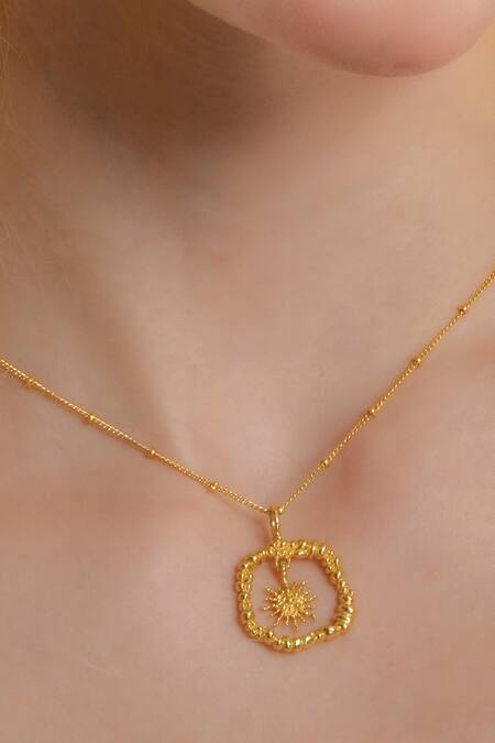 Arvino Gold Plated Recycled Bronze Sun Burst Shaped Charm Pendant Necklace 