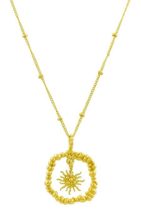 Arvino Gold Plated Recycled Bronze Sun Burst Shaped Charm Pendant Necklace Online at Aza Fashions Arvino_Gold Plated Recycled Bronze Sun Burst Shaped Charm Pendant Necklace _Online_at_Aza_Fashions