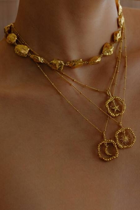 Buy Arvino Gold Plated Recycled Bronze Sun Burst Shaped Charm Pendant Necklace Online at Aza Fashions Buy_Arvino_Gold Plated Recycled Bronze Sun Burst Shaped Charm Pendant Necklace _Online_at_Aza_Fashions