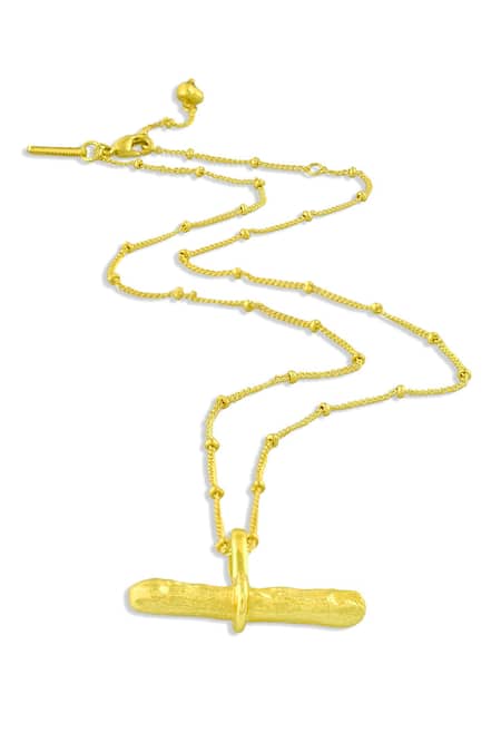 Shop Arvino Gold Plated Recycled Bronze Cylindrical Bar Charm Pendant Necklace at Aza Fashions Shop_Arvino_Gold Plated Recycled Bronze Cylindrical Bar Charm Pendant Necklace _at_Aza_Fashions