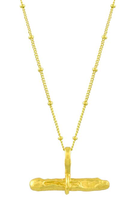 Arvino Gold Plated Recycled Bronze Cylindrical Bar Charm Pendant Necklace Online at Aza Fashions Arvino_Gold Plated Recycled Bronze Cylindrical Bar Charm Pendant Necklace _Online_at_Aza_Fashions