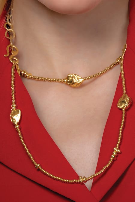 Arvino Gold Plated Recycled Bronze Molten Nugget Station Chain Necklace 