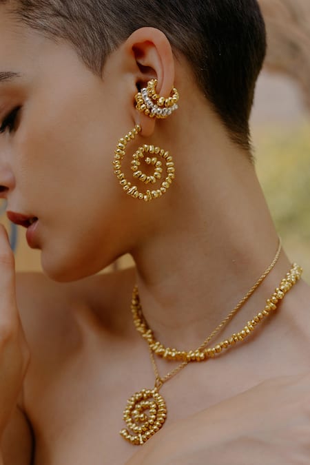 Arvino Gold Plated Recycled Bronze Molten Beaded Chain Necklace 