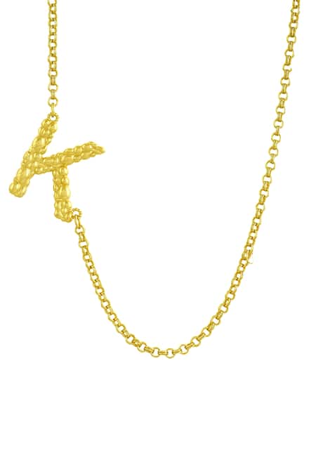 Shop Arvino Gold Plated Recycled Bronze K Shaped Charm Pendant Necklace at Aza Fashions Shop_Arvino_Gold Plated Recycled Bronze K Shaped Charm Pendant Necklace _at_Aza_Fashions