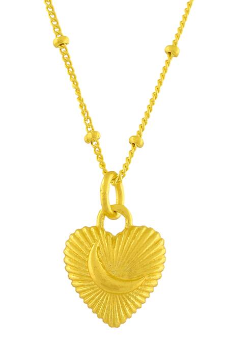 Arvino_Gold Plated Recycled Bronze Moon Heart Shaped Charm Pendant Necklace _Online_at_Aza_Fashions