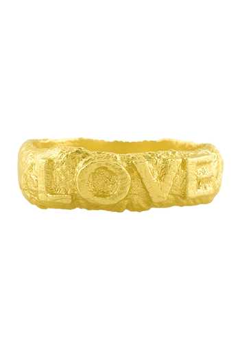 Shop Arvino Gold Plated Recycled Bronze Textured Love Carved Ring at Aza Fashions Shop_Arvino_Gold Plated Recycled Bronze Textured Love Carved Ring _at_Aza_Fashions