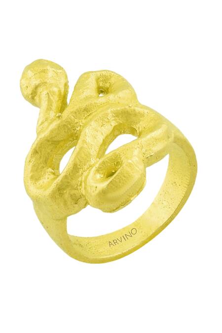 Arvino_Gold Plated Recycled Bronze Cobra Snake Carved Ring _Online_at_Aza_Fashions