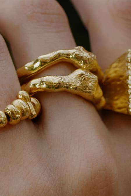 Arvino Gold Plated Recycled Bronze Molten Dual Band Ring 